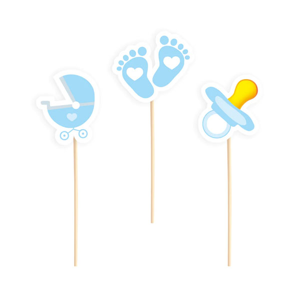 Cake picks  - Baby Shower - Ljusblå 6-pack
