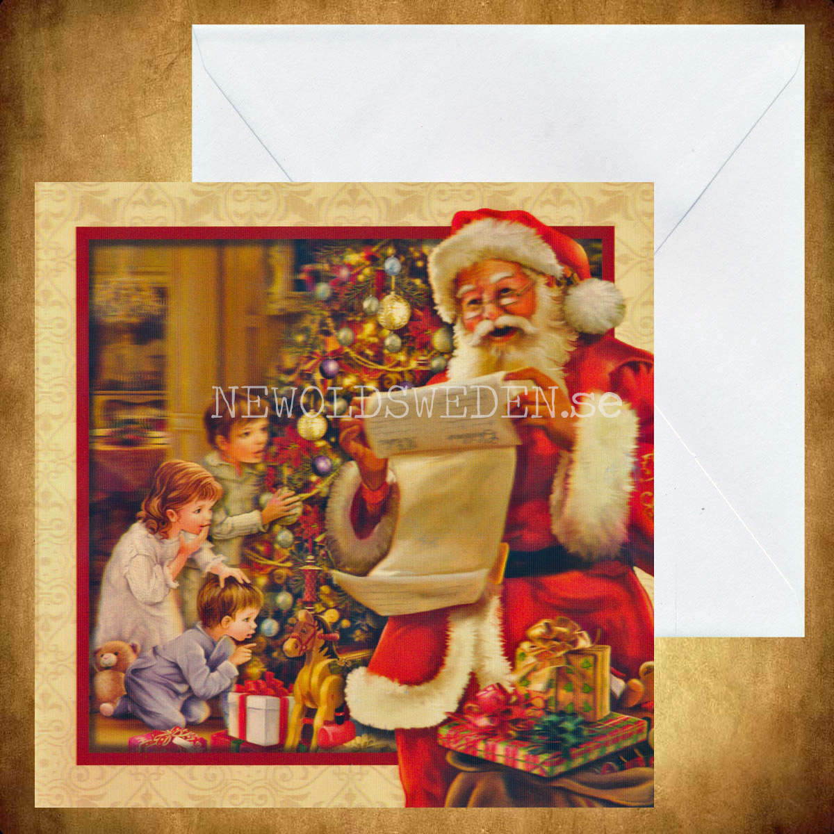 3D Tomte och barn Dubbel-kort med kuvert - 1225 - 3