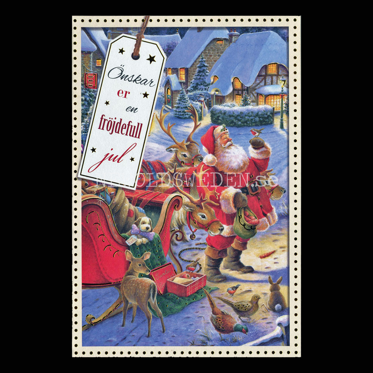 Tomte och renar Dubbel-kort med kuvert - 1225