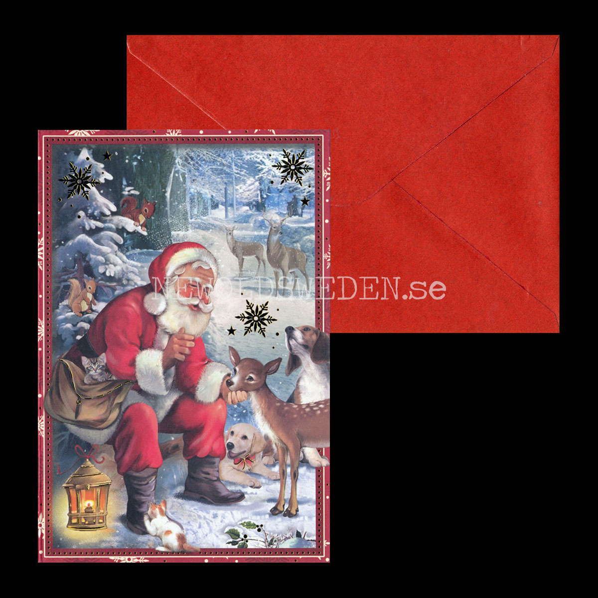 Tomte med djur Dubbel-kort med kuvert - 1225 - 2
