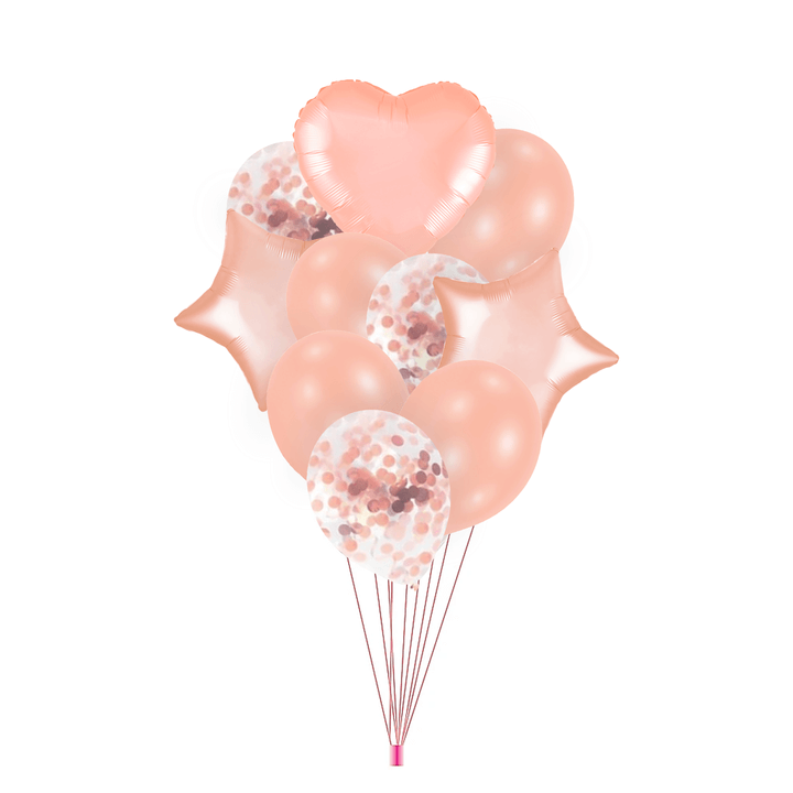 Ballongbukett Roséguld Mix Folieballonger Konfetti 