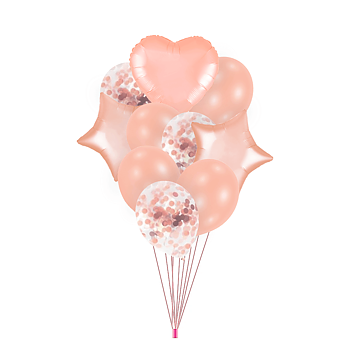 Ballongbukett Roséguld Mix Folieballonger Konfetti 