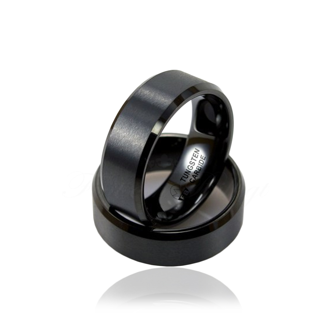 Ring Firkantet Sort - Tungsten Ring Mat Sort Blank Kant 4mm & 8mm - 2