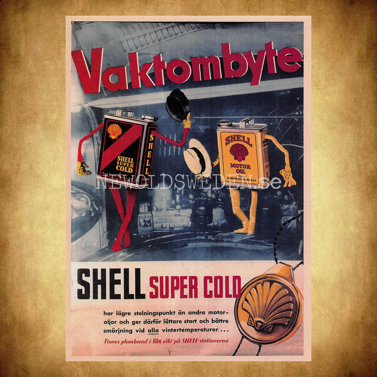 SHELL Vaktombyte - SHELL SUPER COLD - SHELL MOTOR-OIL - Vykort A5 - 2
