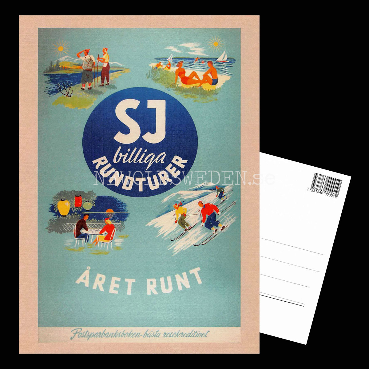 SJ billiga RUNDTURER - ÅRET RUNT 1940-tal - Vykort A5 - 3
