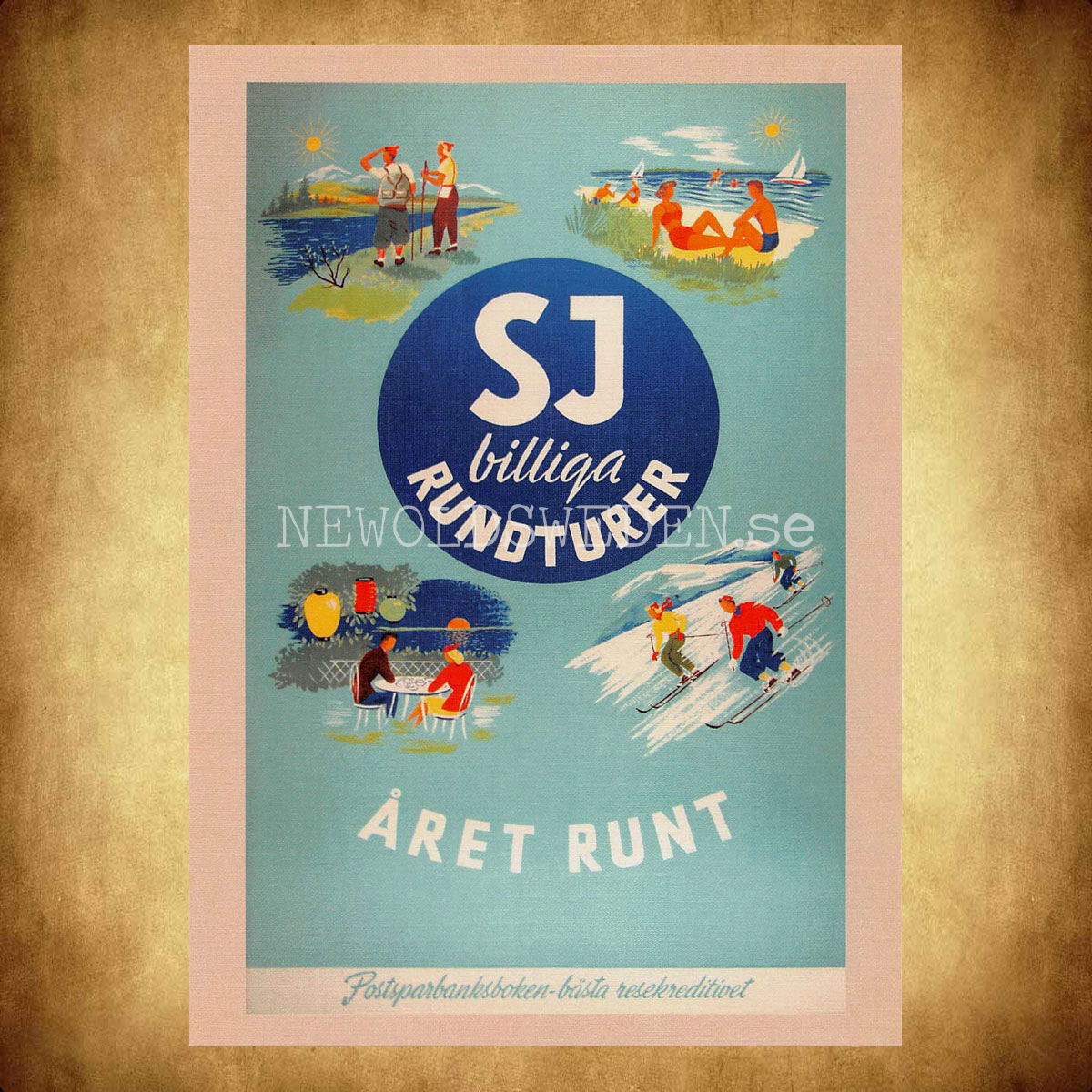 SJ billiga RUNDTURER - ÅRET RUNT 1940-tal - Vykort A5 - 2