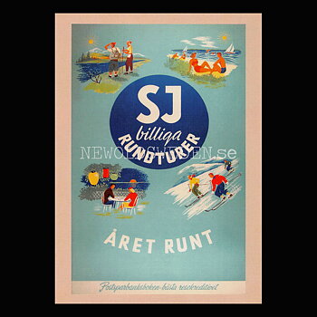 SJ billiga RUNDTURER - ÅRET RUNT 1940-tal - Vykort A5