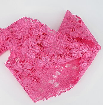 Soft stretch lace with flowers in Fuchsia 60 mm
