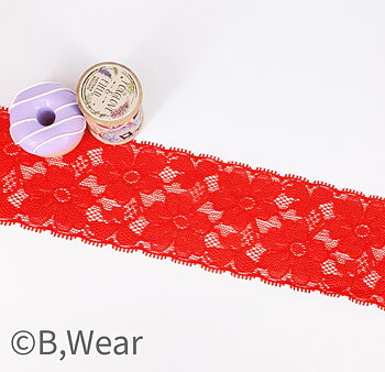 Soft stretch lace with flowers in Red 60 mm