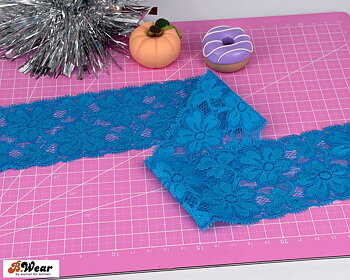 Soft stretch lace with flowers in Turquoise 60 mm