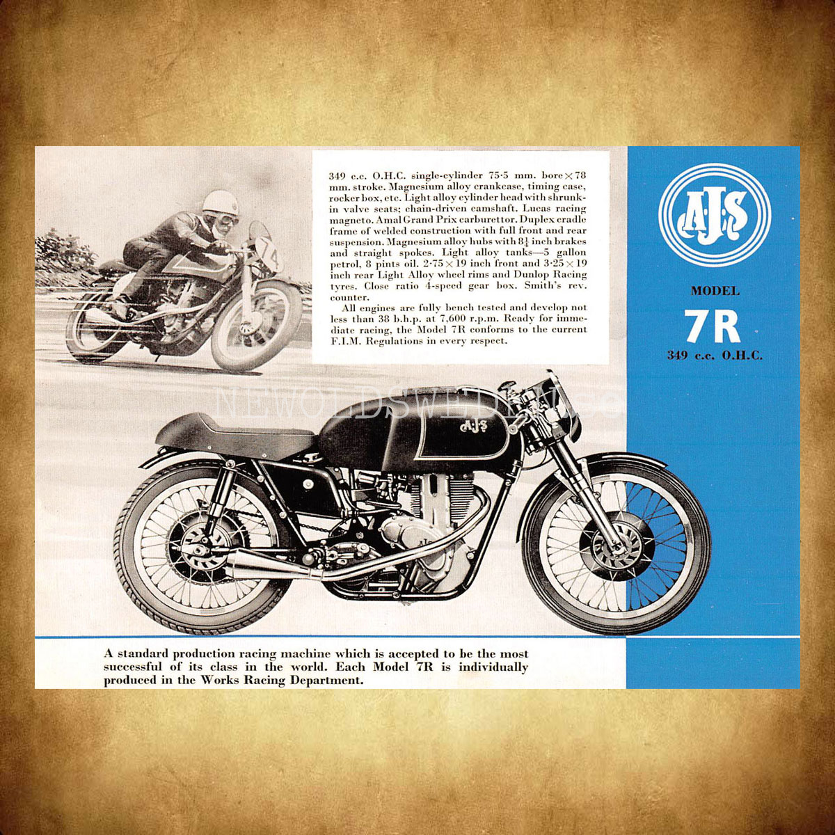 AJS 7R 349 cc O.H.C. - Vykort A5 - 2
