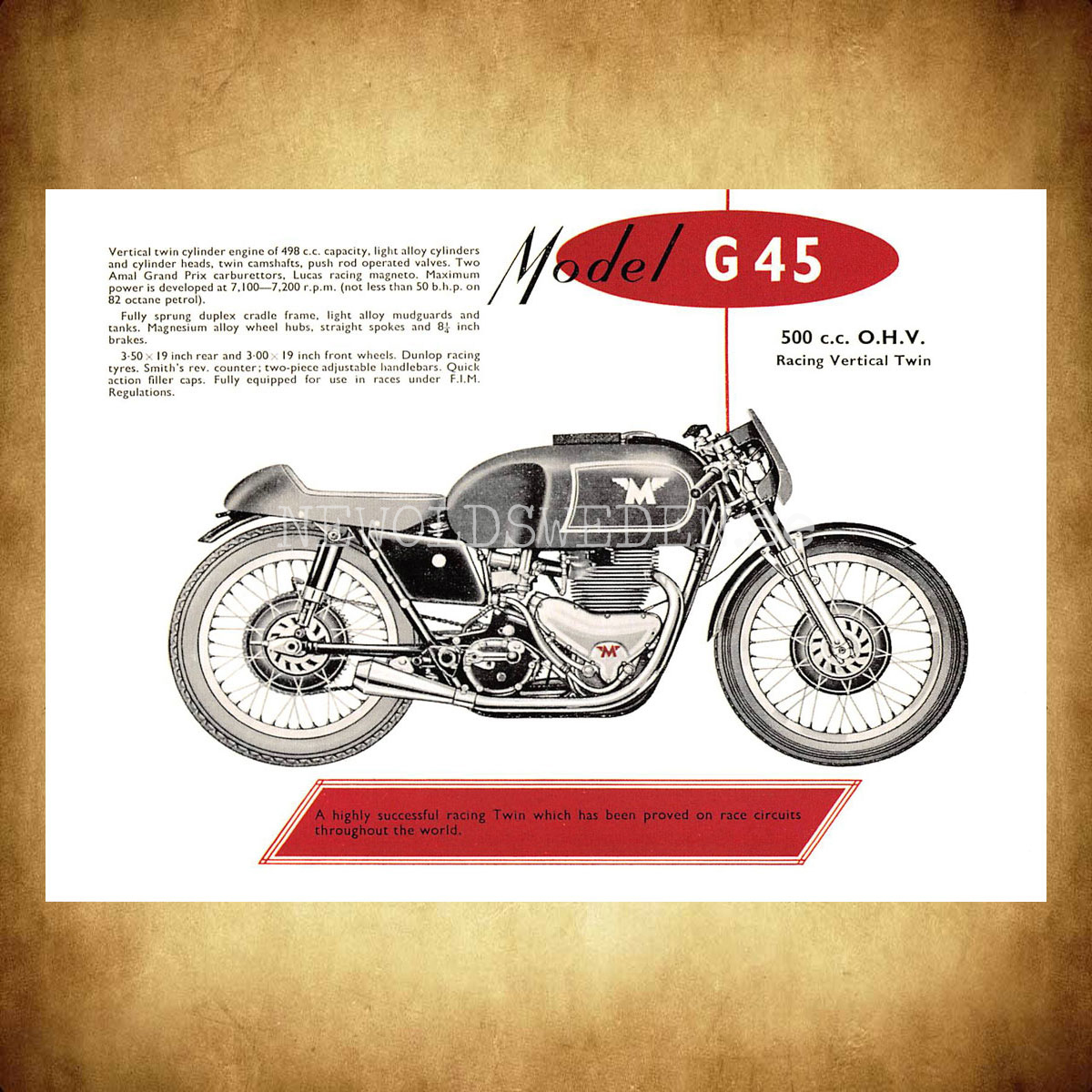 Matchless G45 500 cc O.H.V. - Vykort A5 - 2