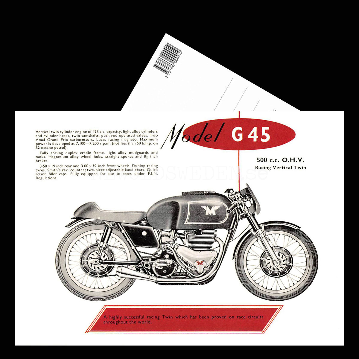 Matchless G45 500 cc O.H.V. - Vykort A5 - 3