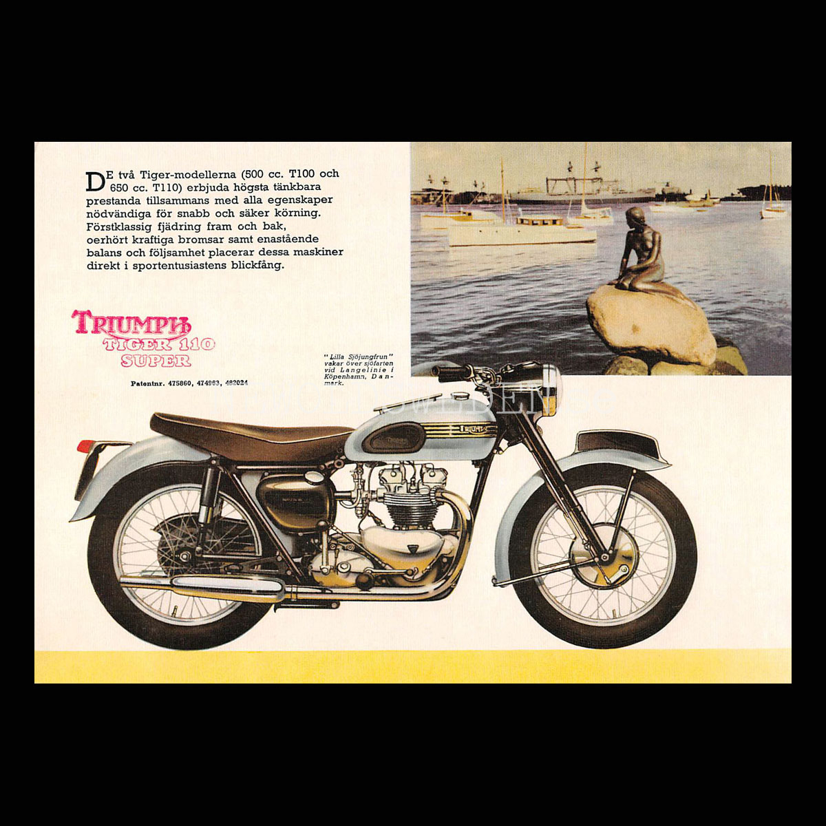 TRIUMPH TIGER 110 SUPER- T100 500 cc & T110 650 cc - Vykort A5