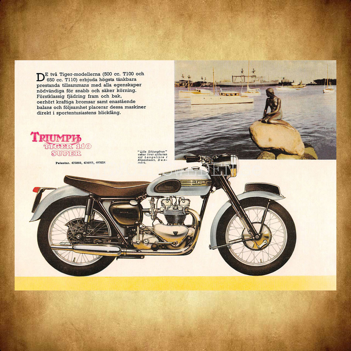 TRIUMPH TIGER 110 SUPER- T100 500 cc & T110 650 cc - Vykort A5 - 2