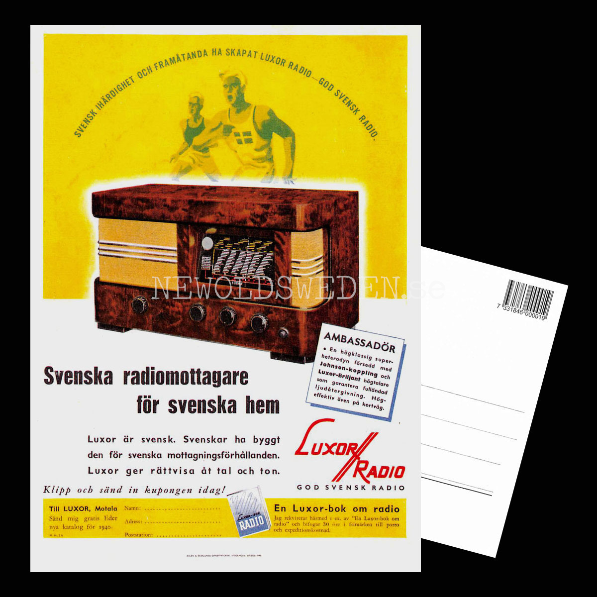 LUXOR AMBASSADÖR 1940 - MOTALA STOCKHOLM GÖTEBORG MALMÖ - Vykort A5 - 3