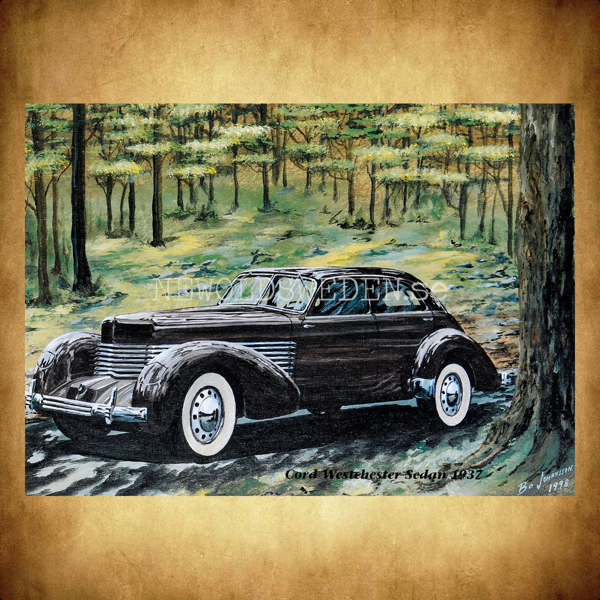 Cord Westchester Sedan 1937 - Vykort A5 - 2