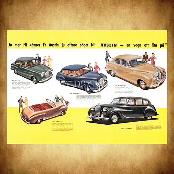 AUSTIN A30 SEVEN, A40 SOMMERSET, A70 HEREFORD, A135 PRINCESS, A10 CAB - Vykort A5