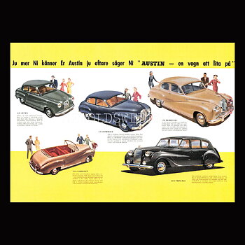 AUSTIN A30 SEVEN, A40 SOMMERSET, A70 HEREFORD, A135 PRINCESS, A10 CAB - Vykort A5