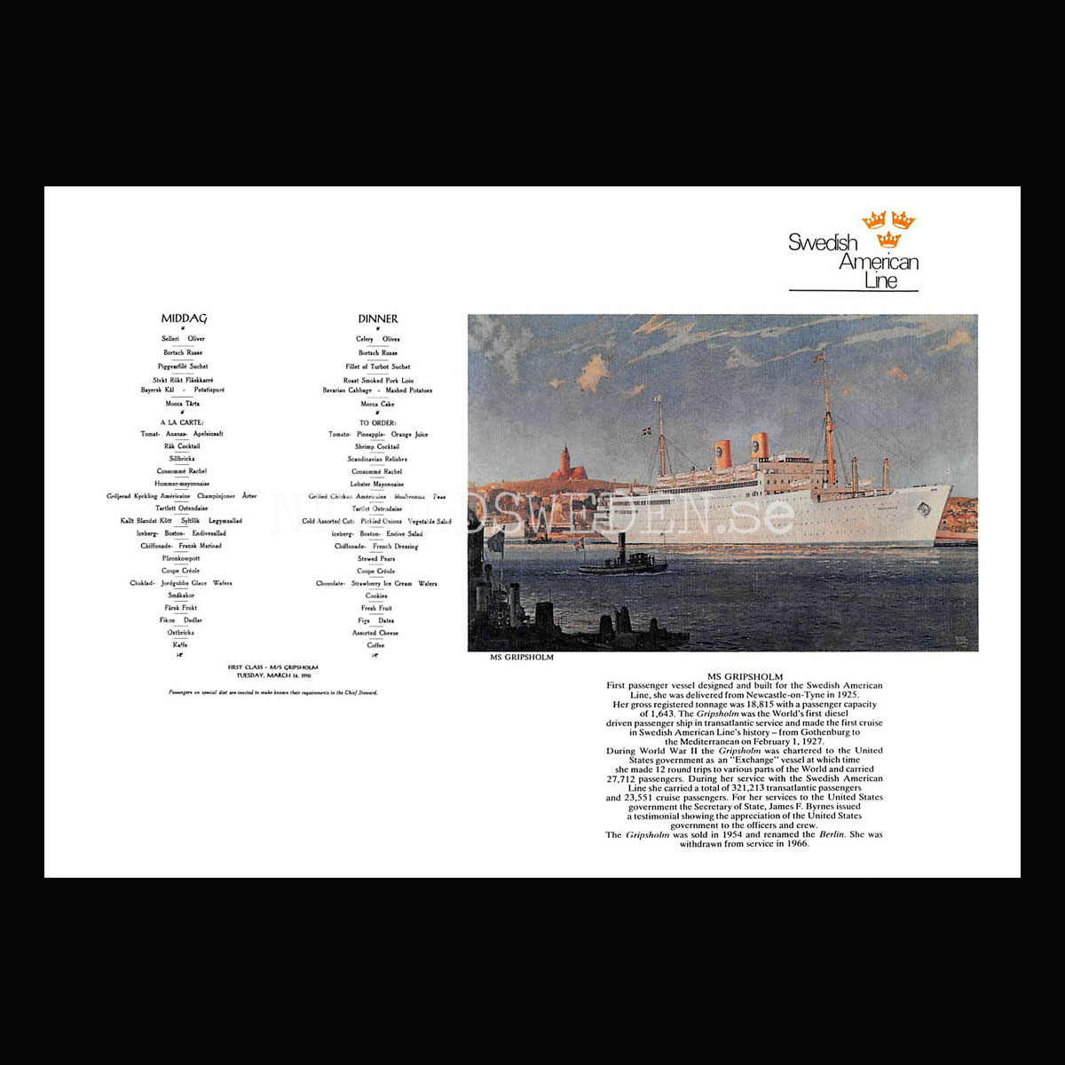 M/S Gripsholm 1925-1966 - Vykort A5
