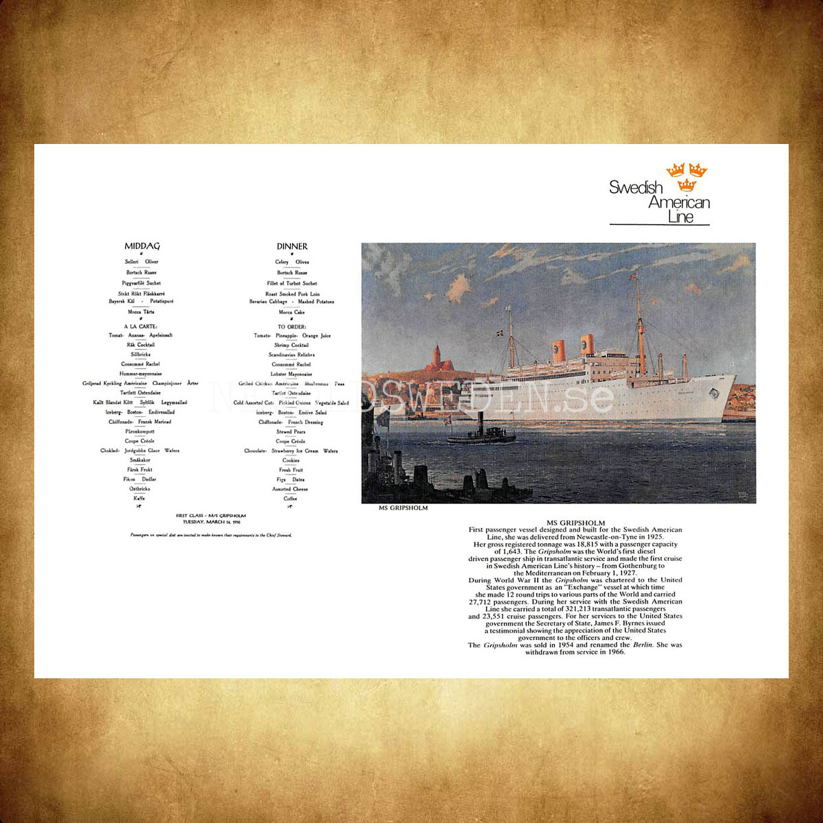 M/S Gripsholm 1925-1966 - Vykort A5 - 2