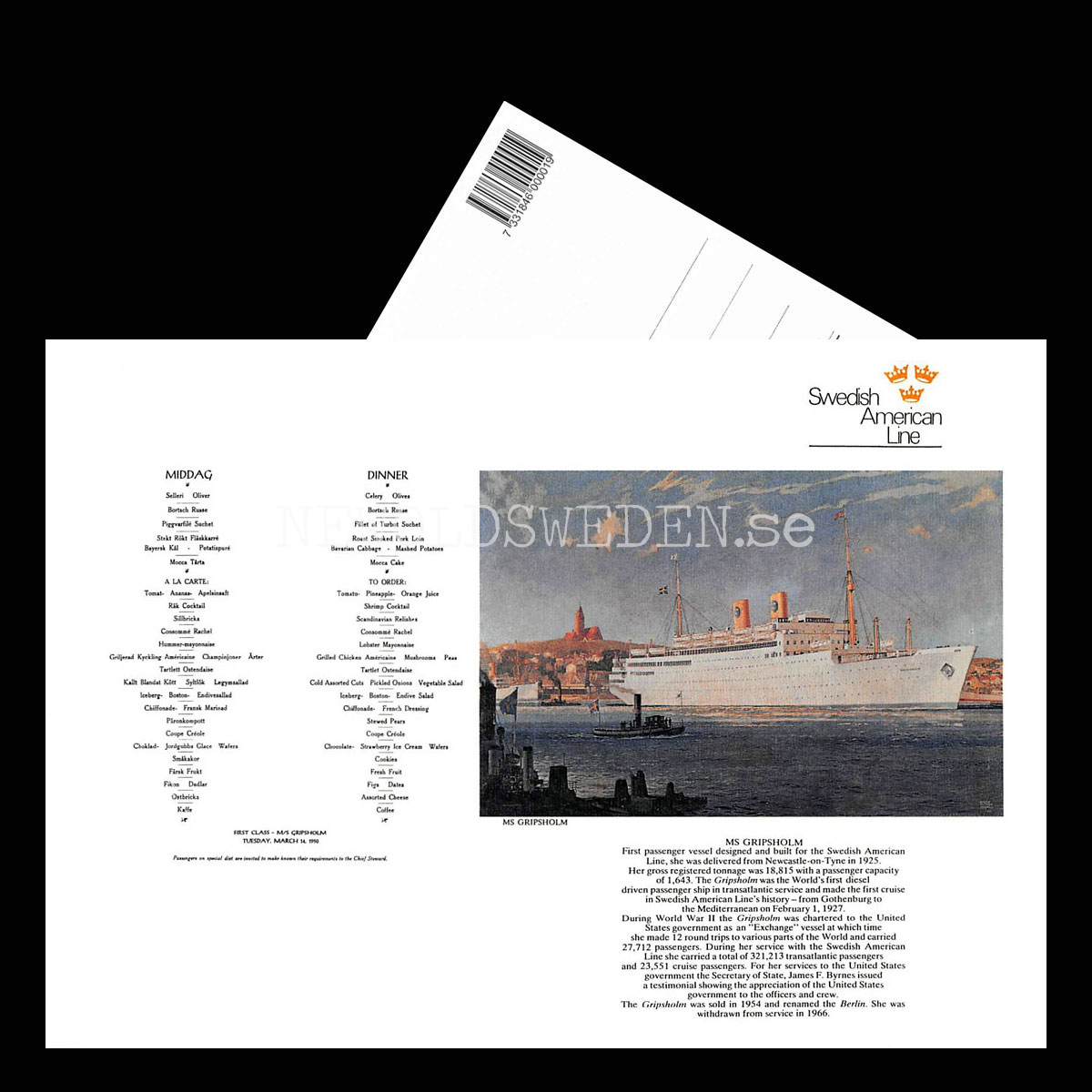 M/S Gripsholm 1925-1966 - Vykort A5 - 3