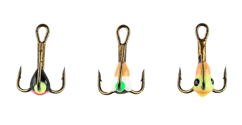 Super sharp glue hooks for ice fishing with luminescent epoxy in different colors. Perfect for fishing for perch and whitefish. 3pcs