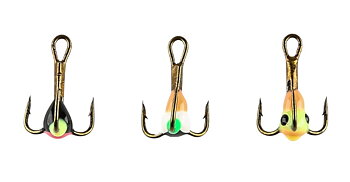 Super sharp glue hooks for ice fishing with luminescent epoxy in different colors. Perfect for fishing for perch and whitefish. 3pcs