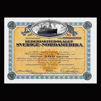AKTIEBREV 1917 REDERIAKTIEBOLAGET SVERIGE-NORDAMERIKA - Vykort A5 ***