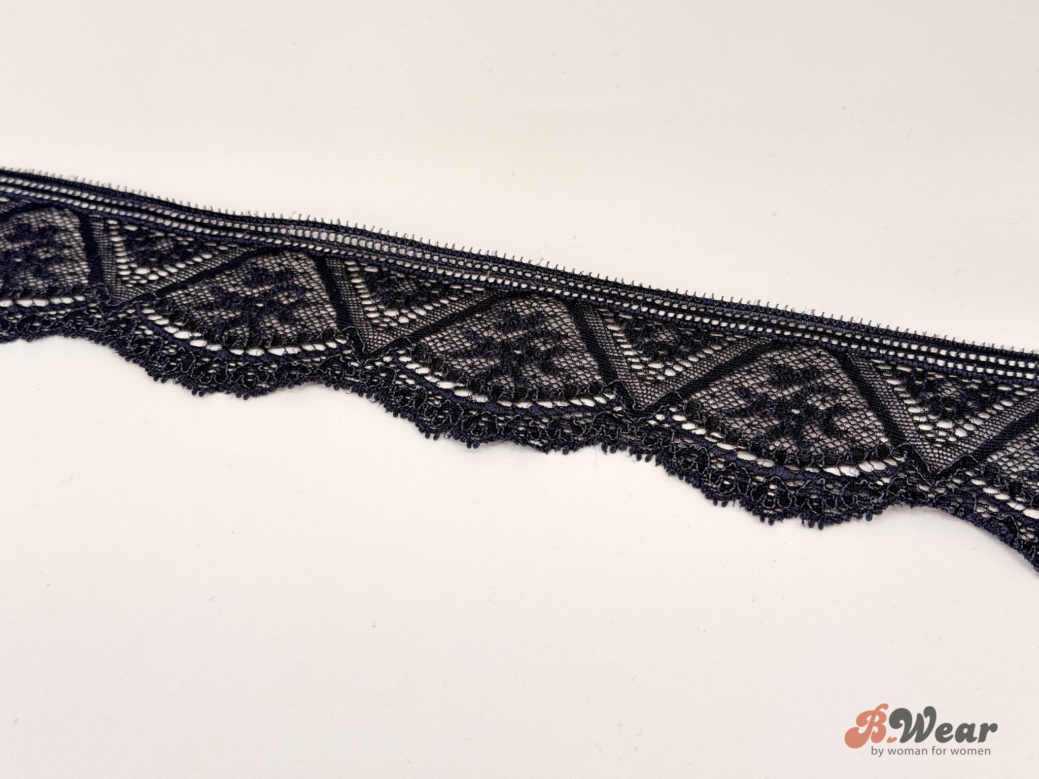 Navyblue soft stretch lace with flowers - 60 mm