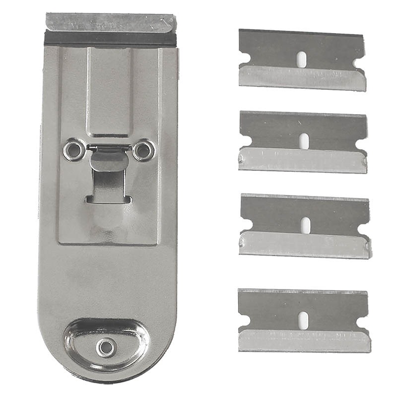Glashällsskrapa metall +4 extra blad Rakbladsskrapa Klickskrapa