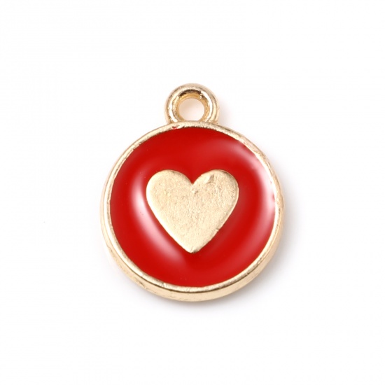 Charm  Enameld Heart Gold & Red