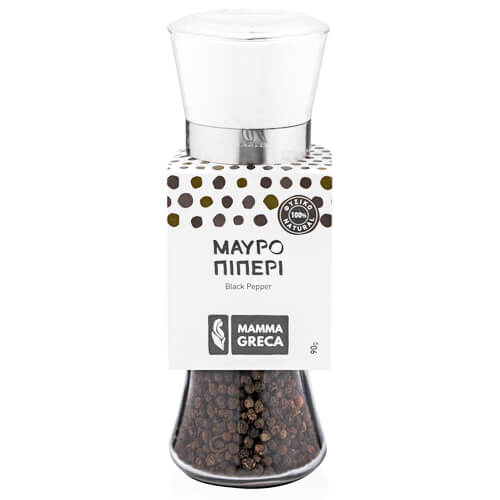 black whole pepper in grinder mill 90g, mama greka