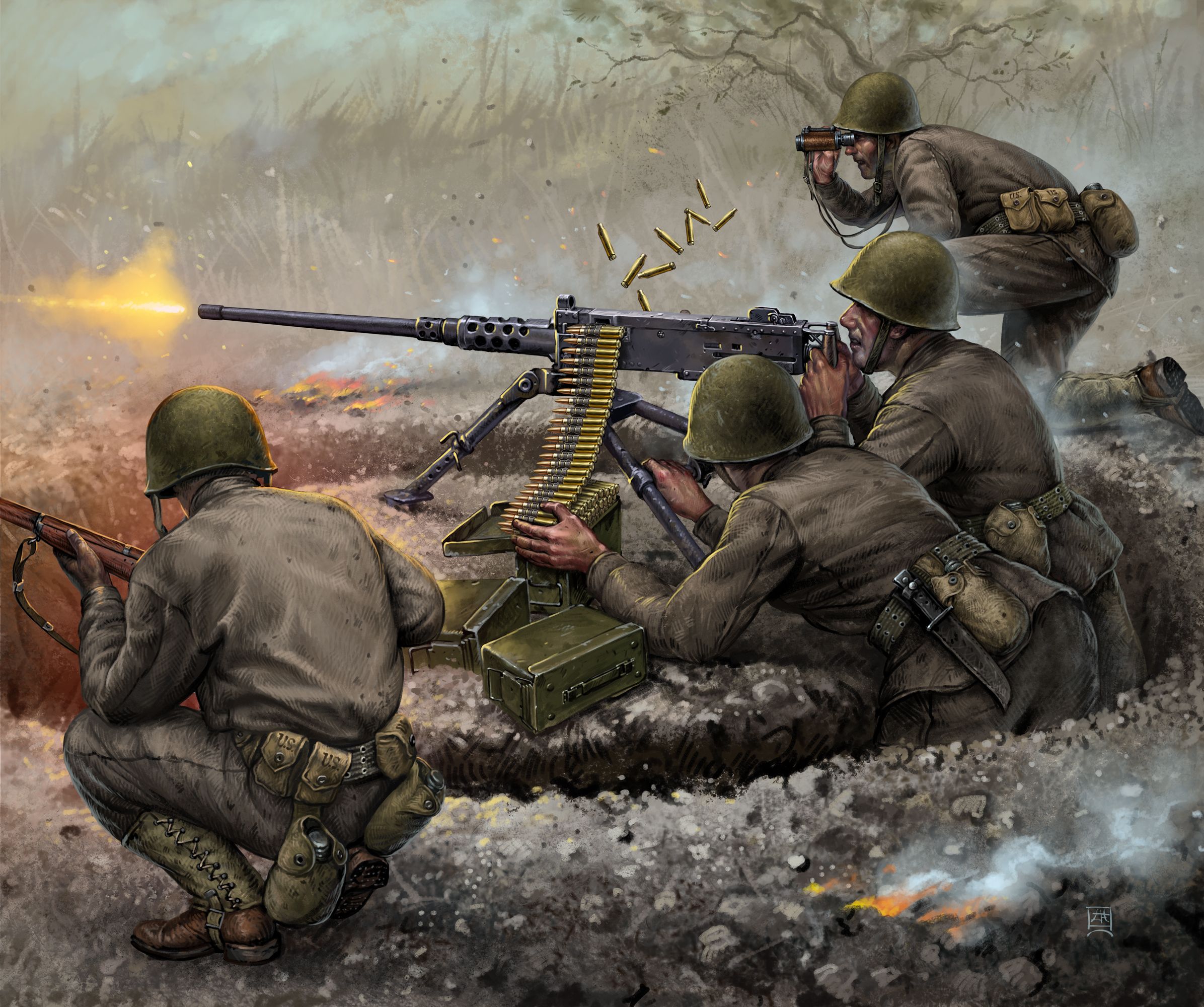 1/72 U S - Machinegun Browning w/Crew WWII - NO GLUE