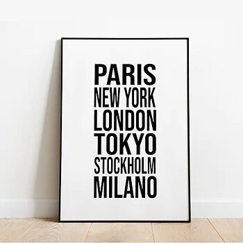 Poster Paris New York London Tokyo Stockholm Milano 50x70 cm