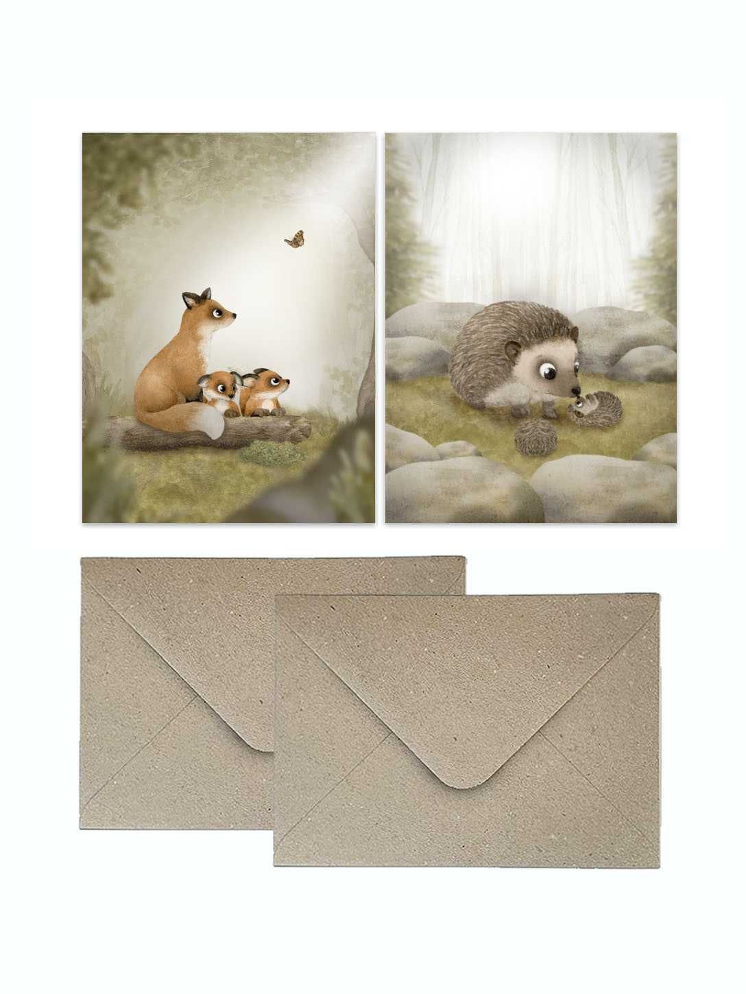 Vykort 2-pack - Rävar & Igelkottar