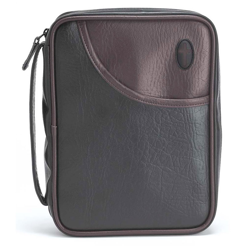 Bibelfodral – Large, kors,  svart,brun konstläder