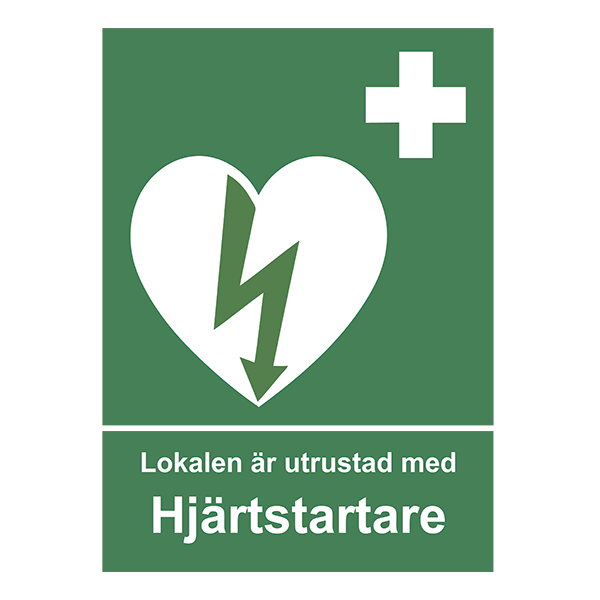 Dekal "Lokalen är utrustad med hjärtstartare" (7 x 10cm)