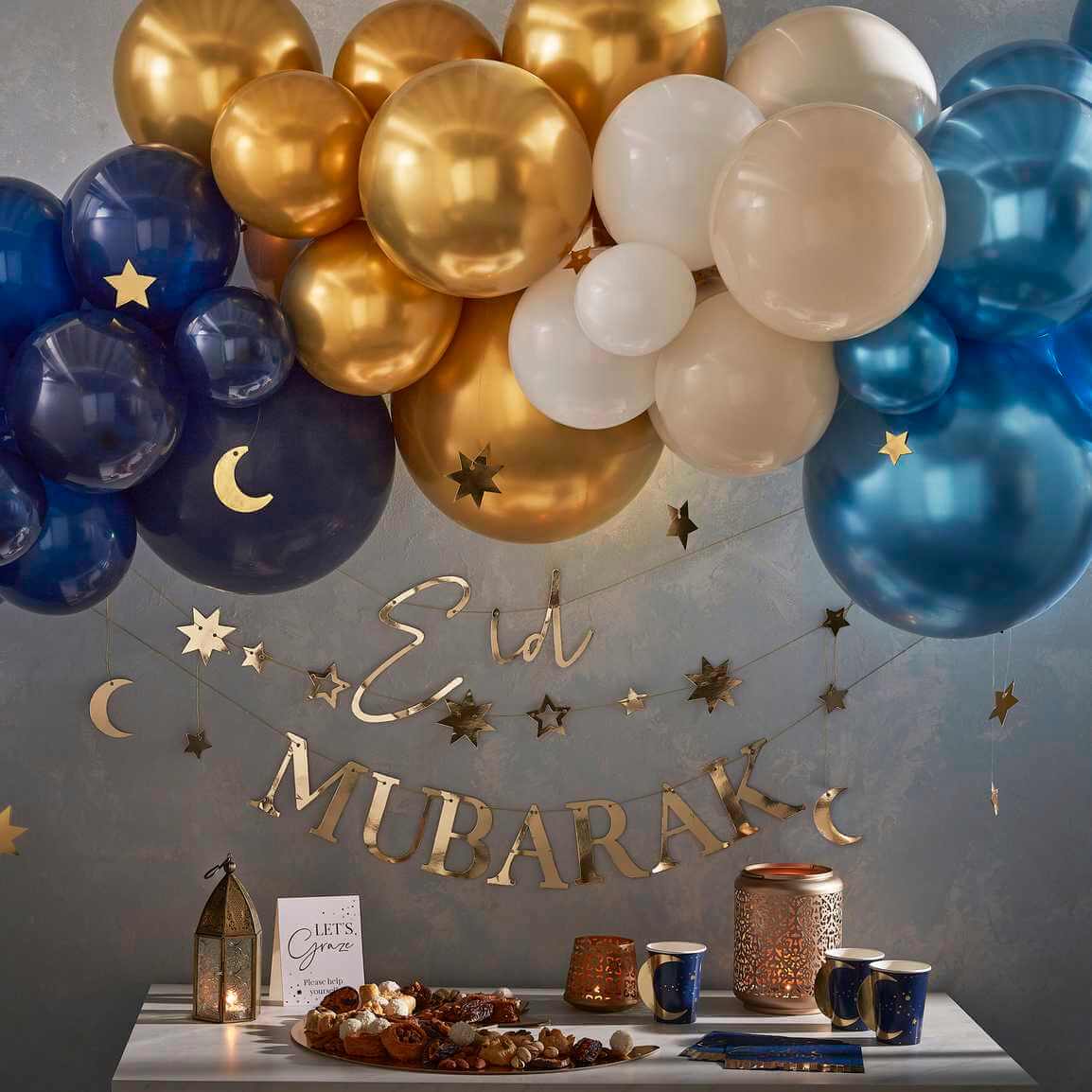 Girlang Guld "Eid Mubarak" Stjärnor & Måne - 2