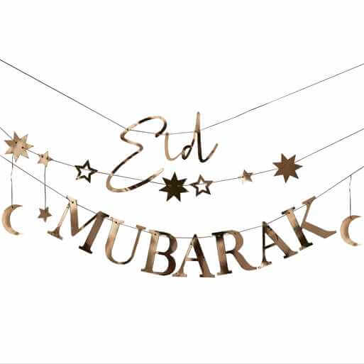Girlang Guld "Eid Mubarak" Stjärnor & Måne