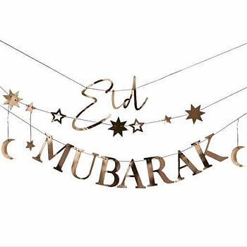 Girlang Guld "Eid Mubarak" Stjärnor & Måne