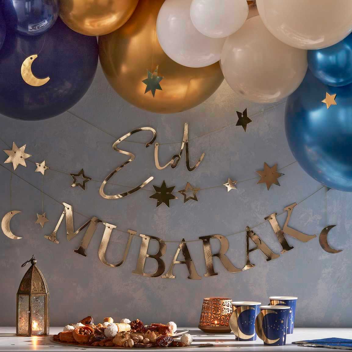Girlang Guld "Eid Mubarak" Stjärnor & Måne - 3