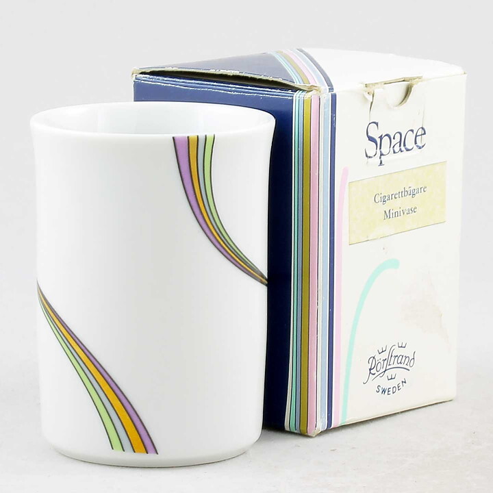 Bertil Vallien (Space 1983) White Cylinder Vase with Rainbow Decor 8 cm <with Box>