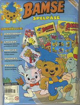 Bamse Extra 2023 nr 1, 50 år med Bamse! Bamse spelpåse, Serietidning, Spelbok, kortlek, Stickers & Pussel