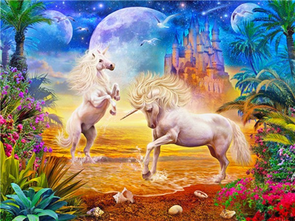 Enhörningar i Vatten,  Diamond Picture Diamond Painting
