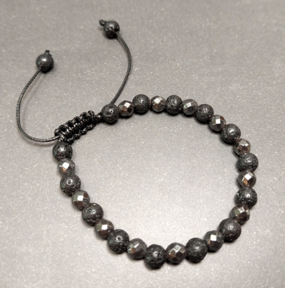 Lavasten med Hematit Armband  - 6mm Pärlor - 2