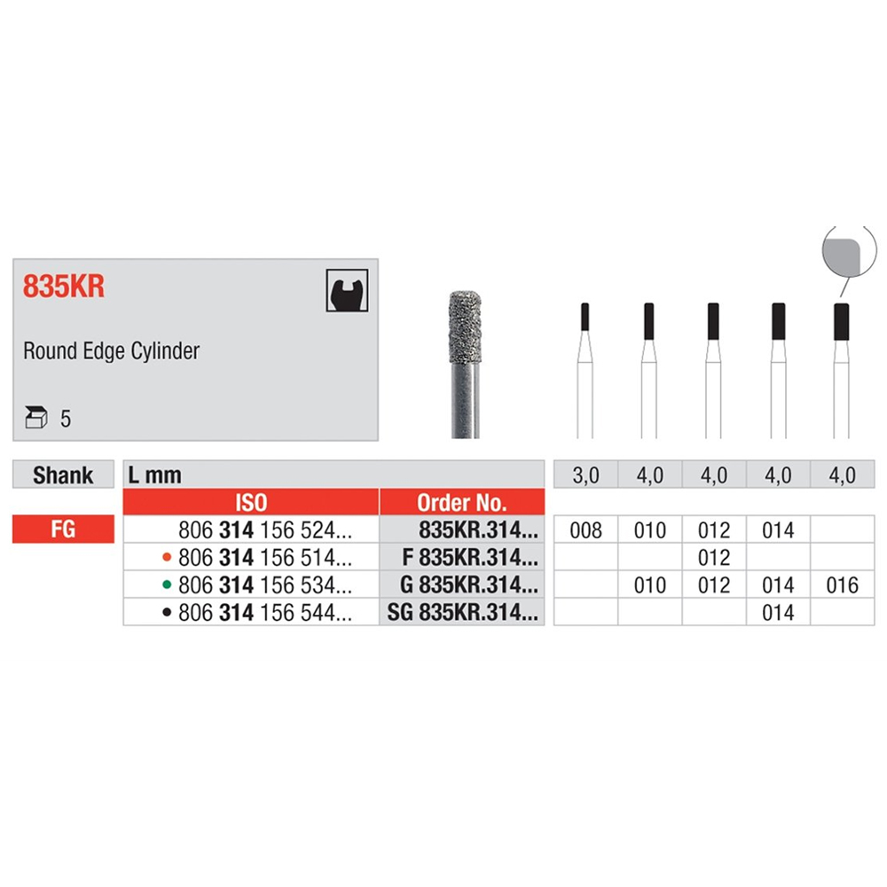 Cylinder Short Round Diamond FG 835KR, 5St.