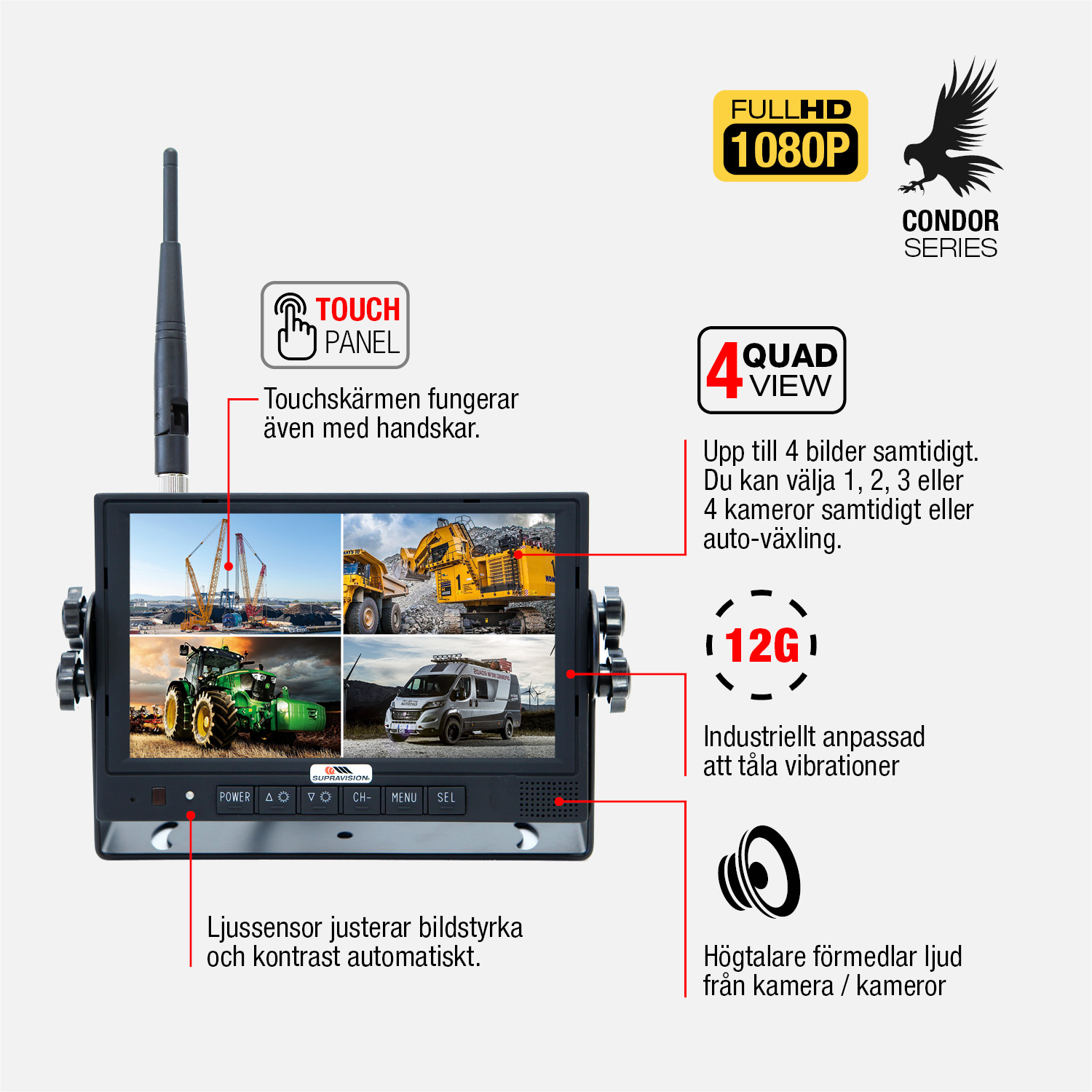 CONDOR Trådlös Full HD Skärm för Backkamera - 7 Tum Touchskärm  | Supravision - 2