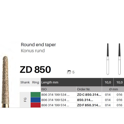 Zirconia Cyl. konisk rund topp längt ZD850 / 199, 5St.