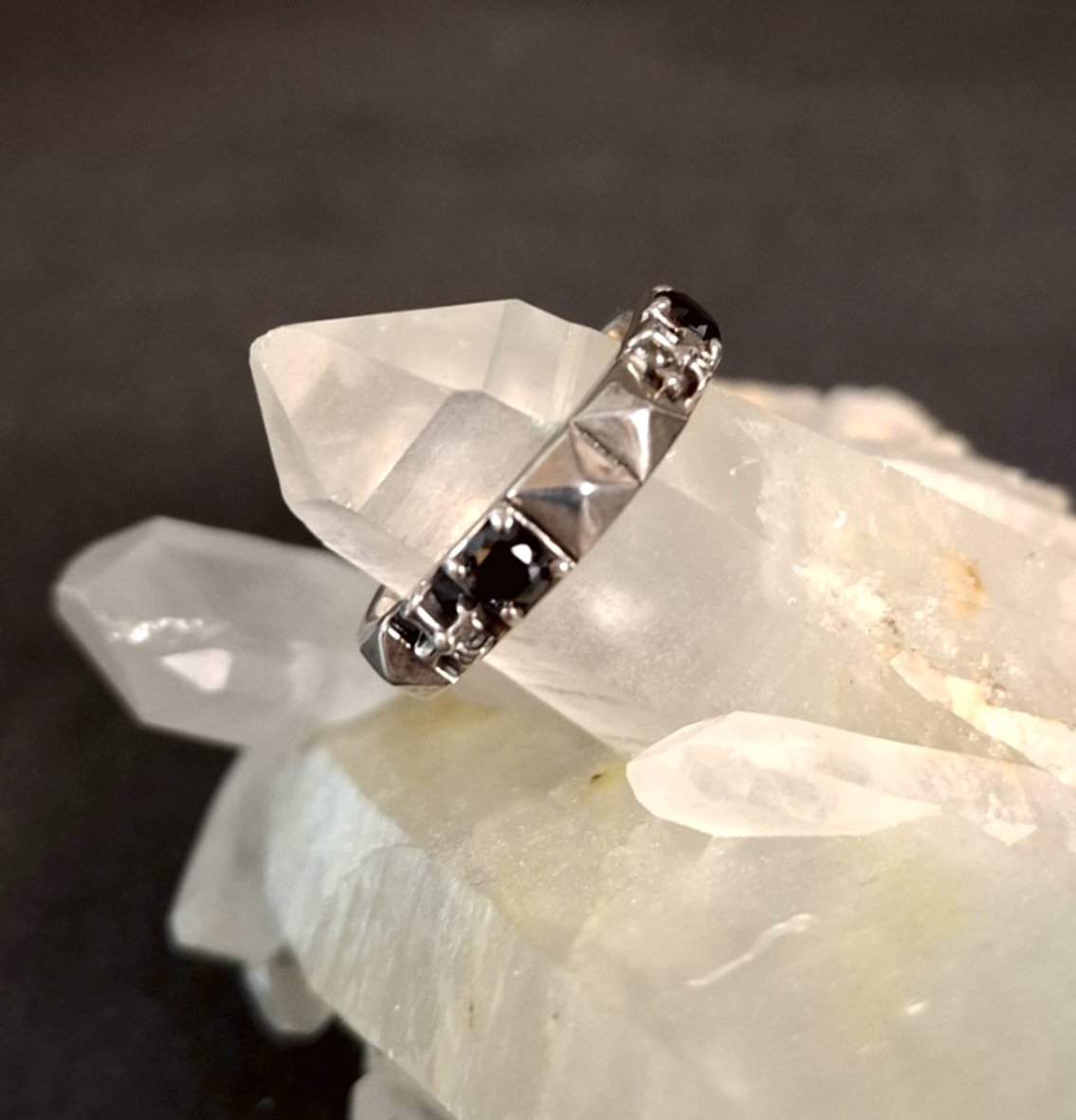 Silver Kors, Markasit och Svart Onyx Ring